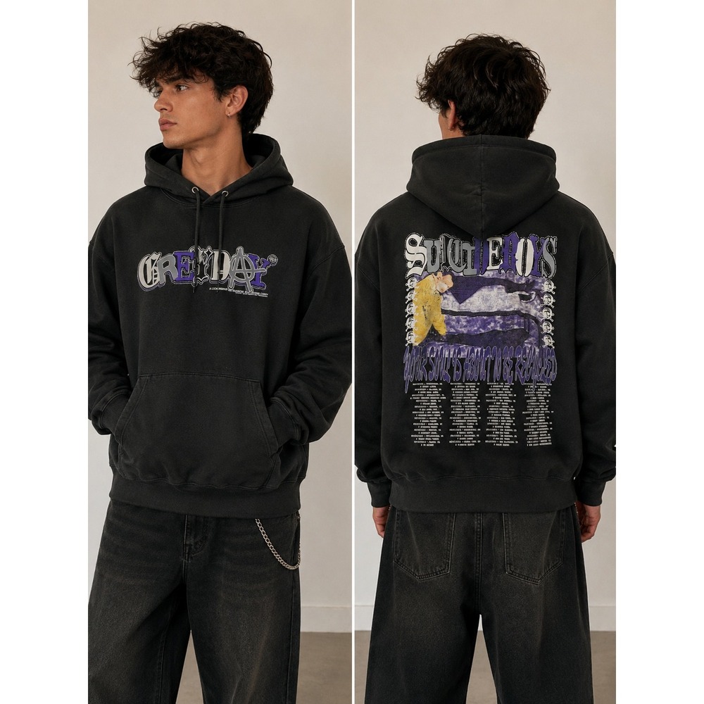 $uicideboy$ Unisex Grey Day Hoodie Medium Black Graphic Streetwear Gothcore